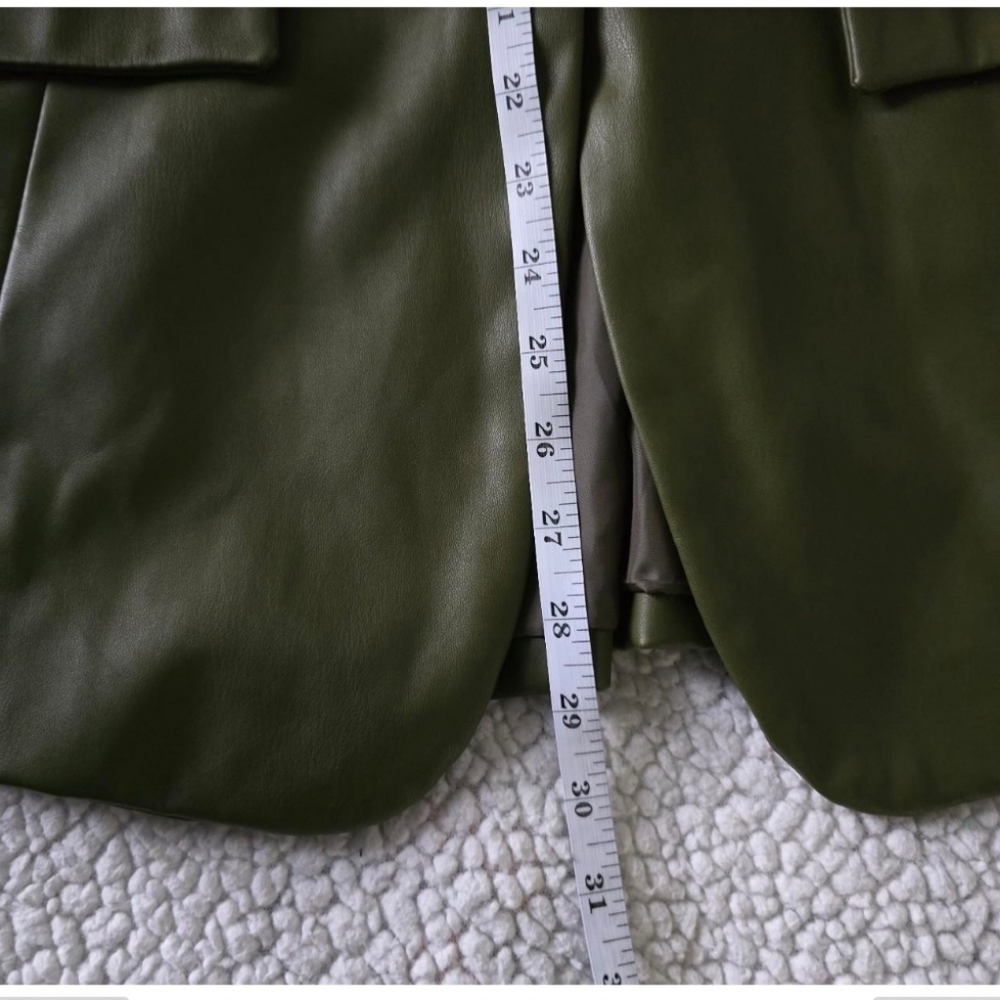 Olive Green Tailored Faux Leather Blazer size 8 - Picture 5 of 8